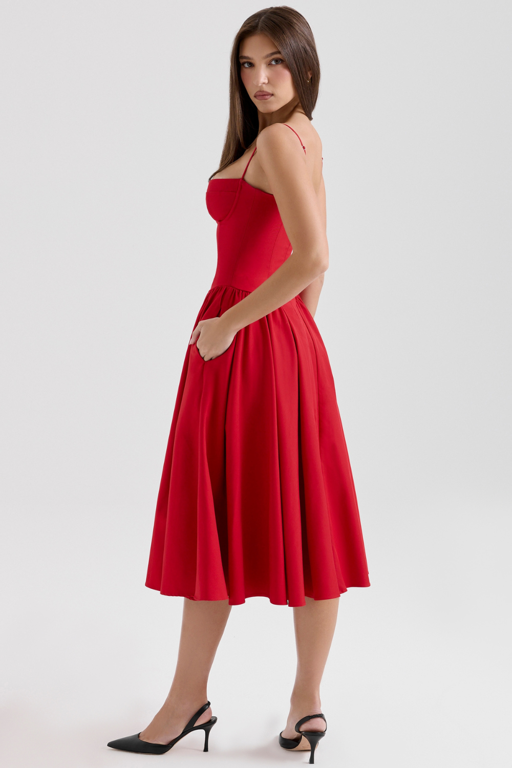 Solène – Vestido Midi com Corset em Sarja