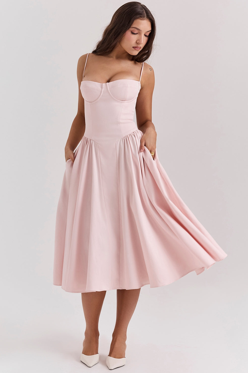 Solène – Vestido Midi com Corset em Sarja