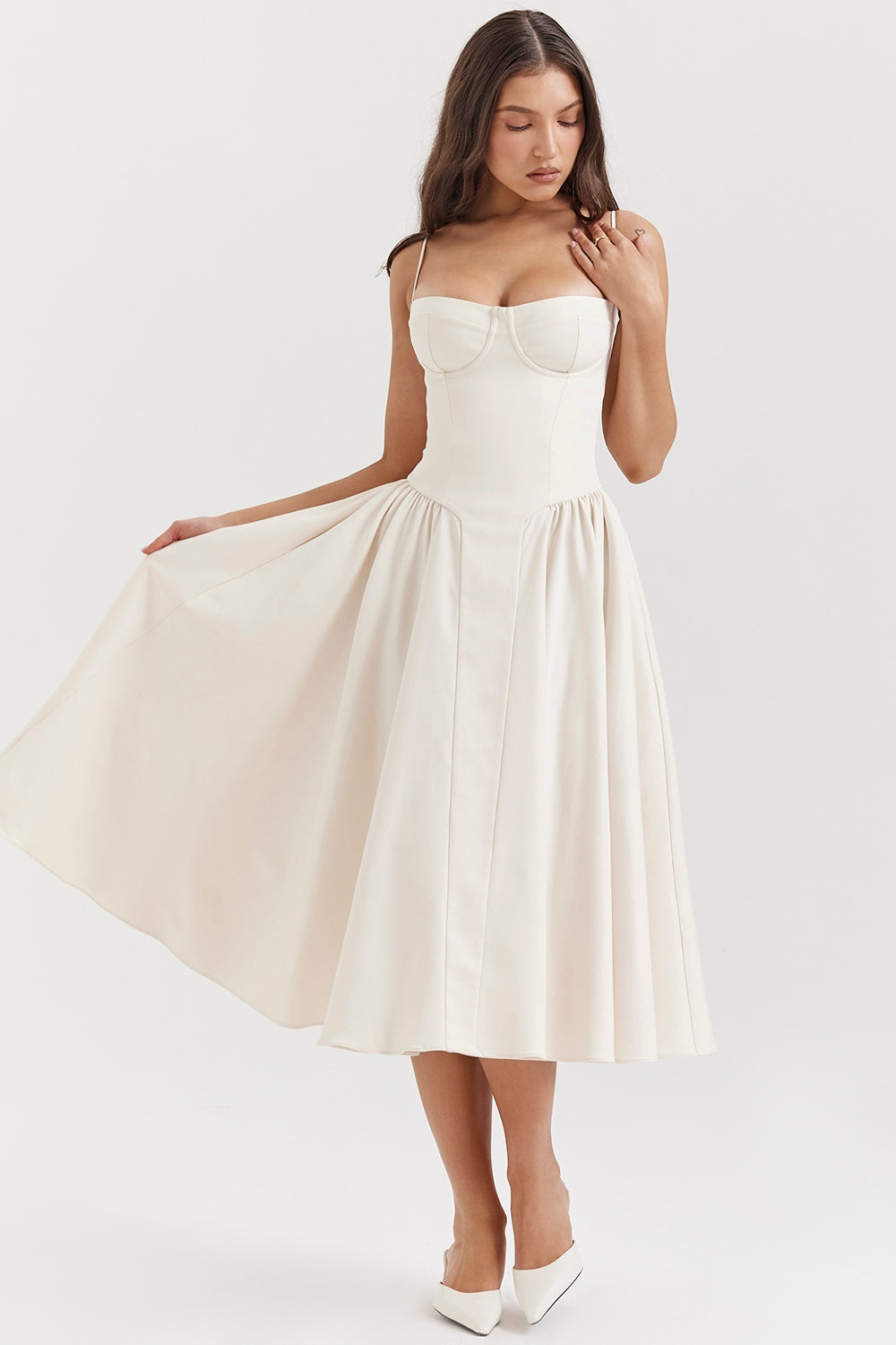Solène – Vestido Midi com Corset em Sarja