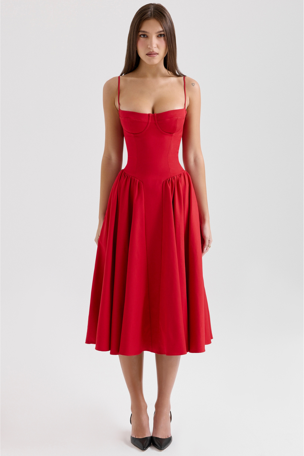 Solène – Vestido Midi com Corset em Sarja