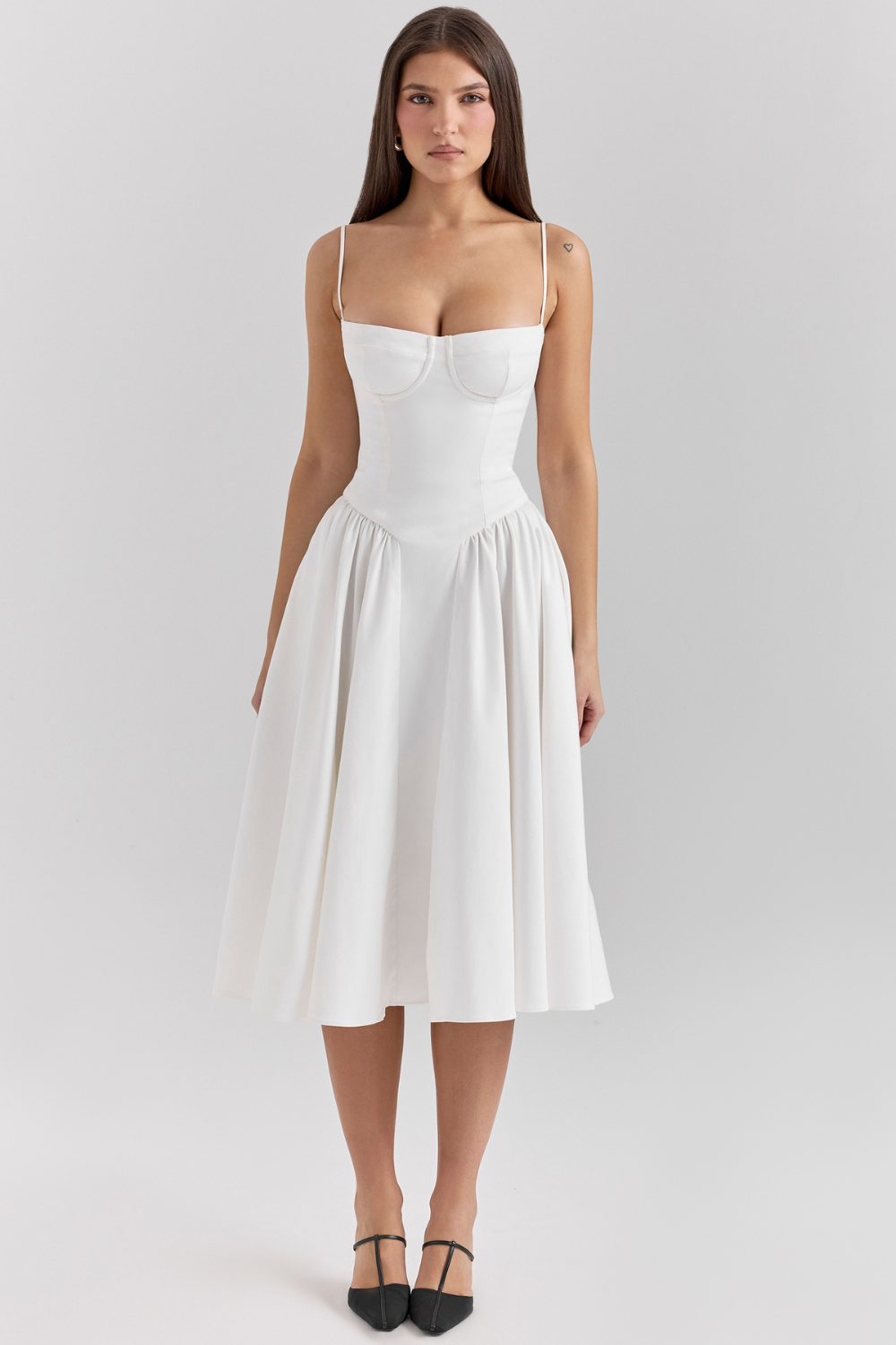 Solène – Vestido Midi com Corset em Sarja
