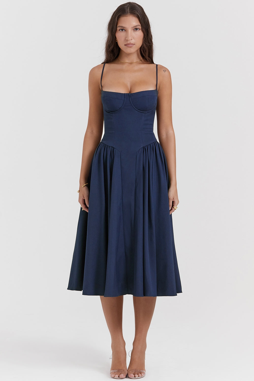 Solène – Vestido Midi com Corset em Sarja