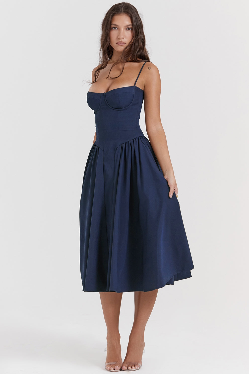 Solène – Vestido Midi com Corset em Sarja