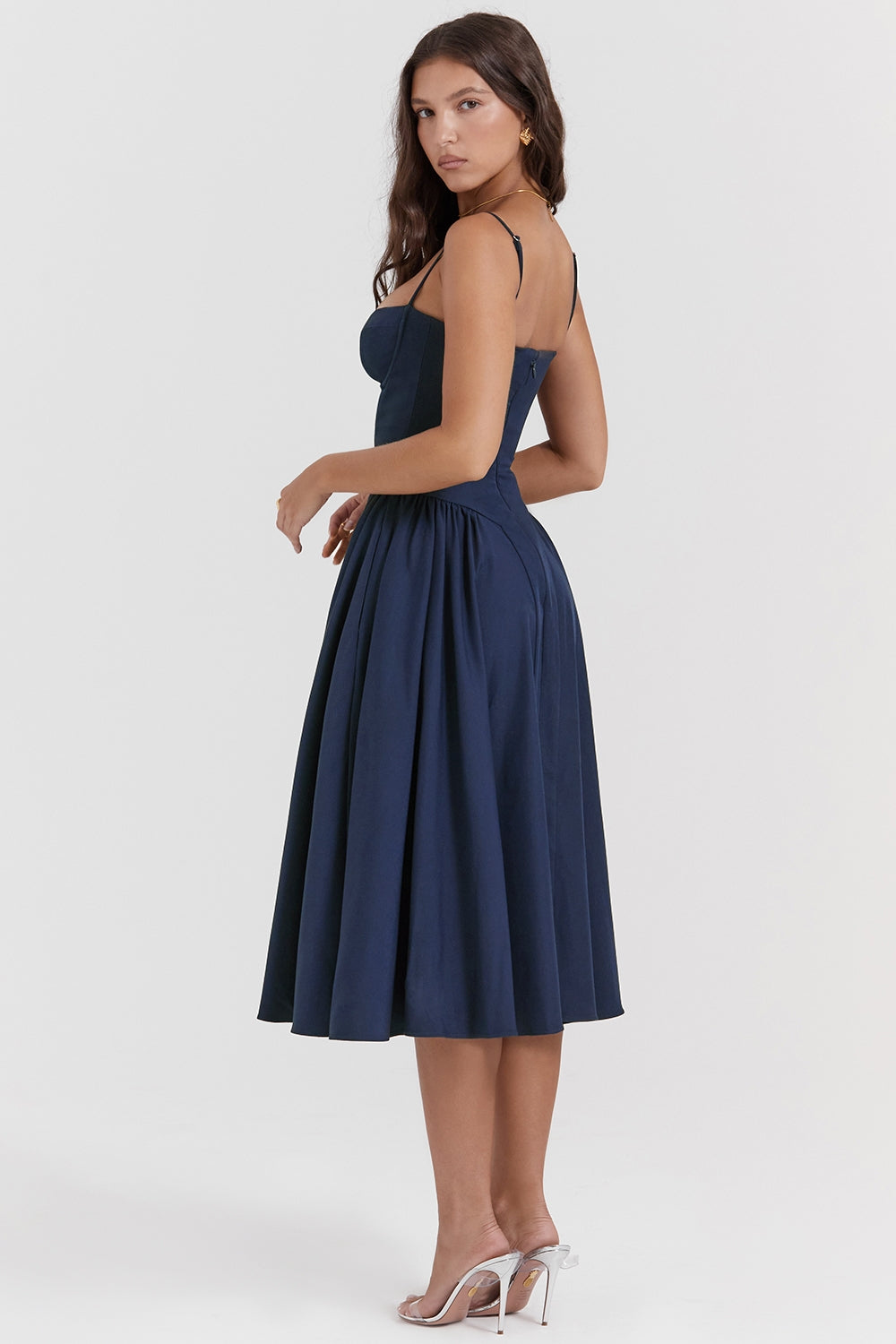 Solène – Vestido Midi com Corset em Sarja
