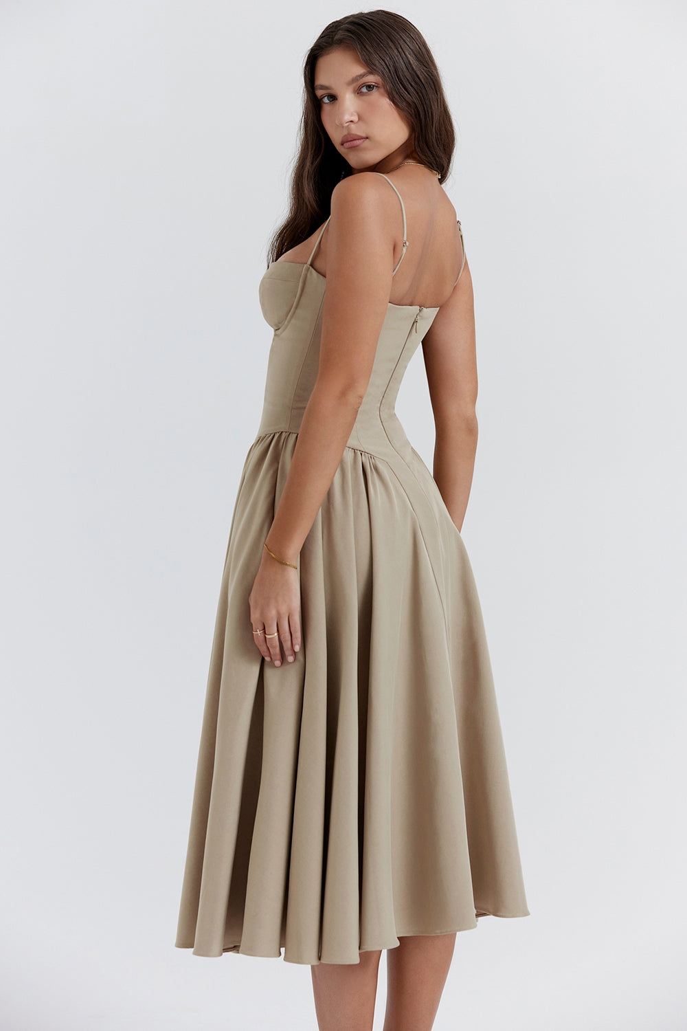 Solène – Vestido Midi com Corset em Sarja
