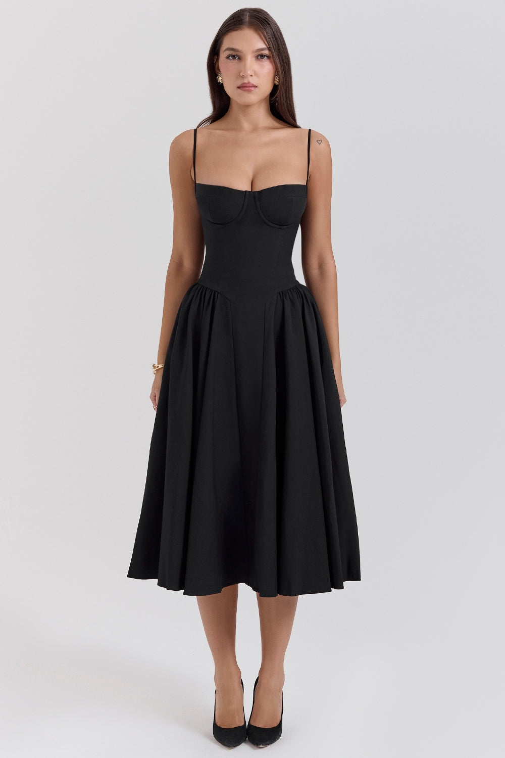 Solène – Vestido Midi com Corset em Sarja