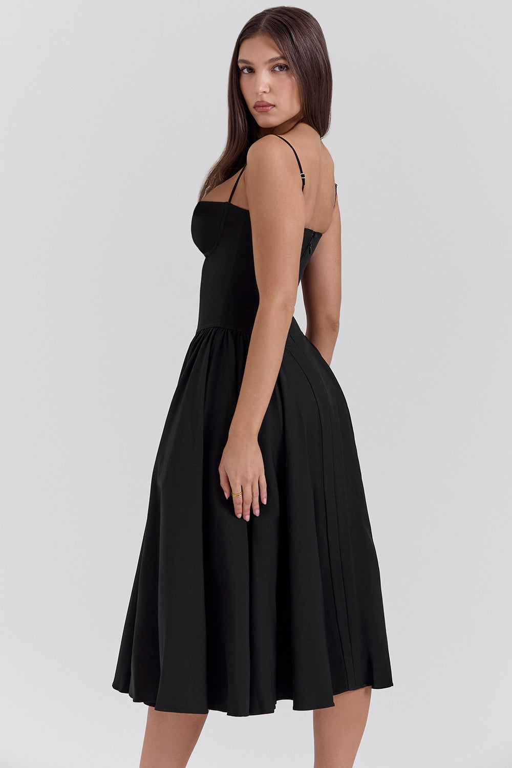 Solène – Vestido Midi com Corset em Sarja