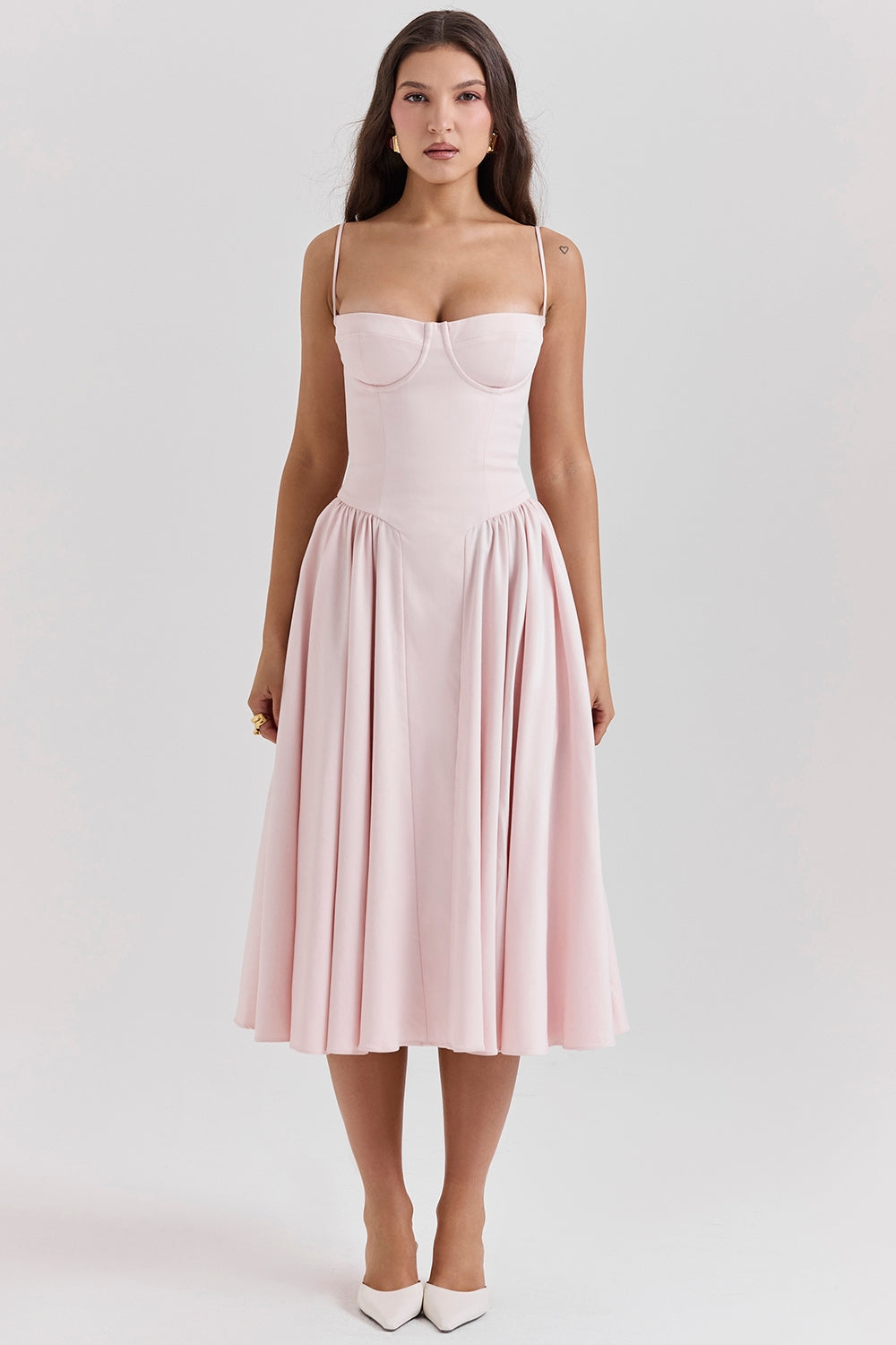 Solène – Vestido Midi com Corset em Sarja