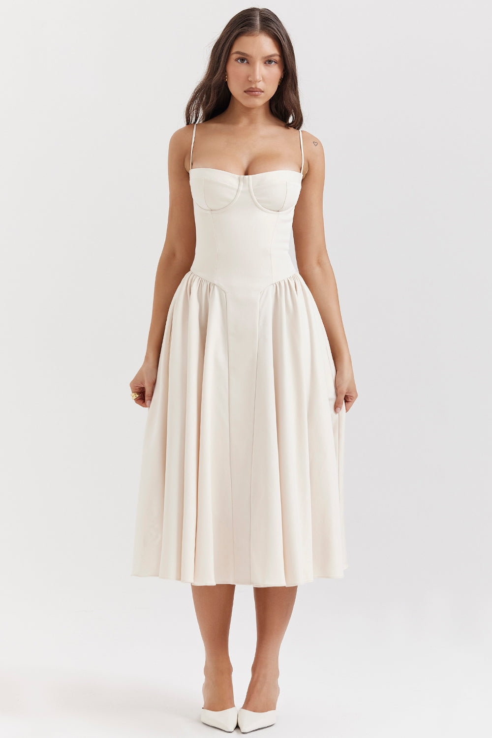 Solène – Vestido Midi com Corset em Sarja