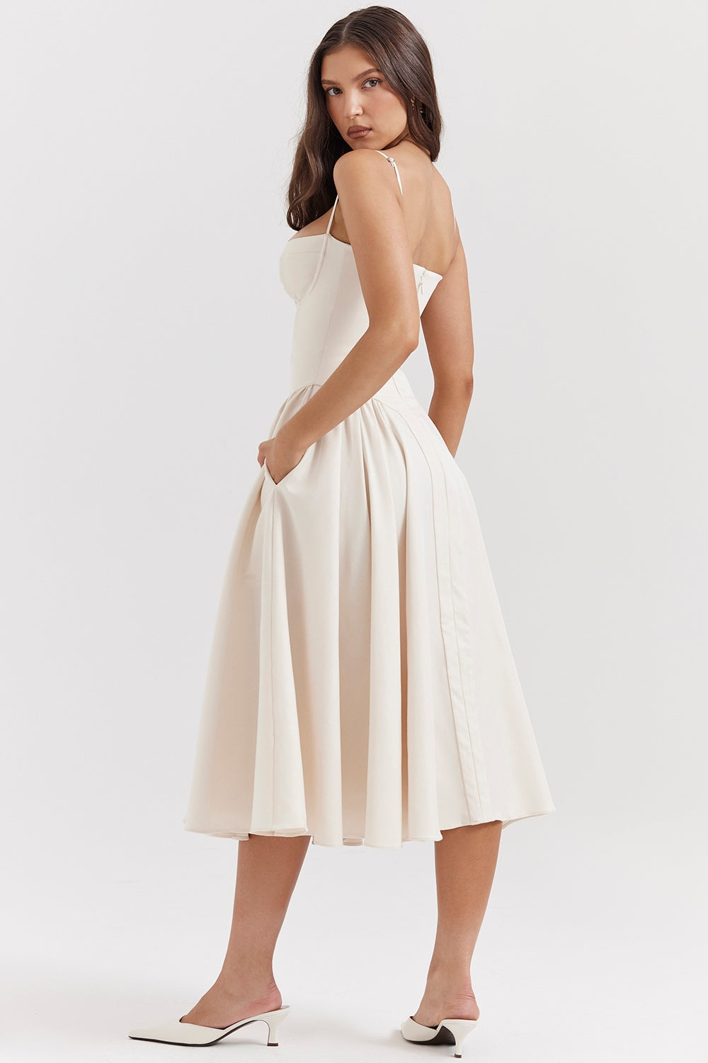 Solène – Vestido Midi com Corset em Sarja